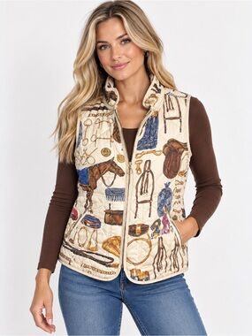 Lauren Ralph Lauren Reversible 100% Silk Equestrian Quilted Vest Small